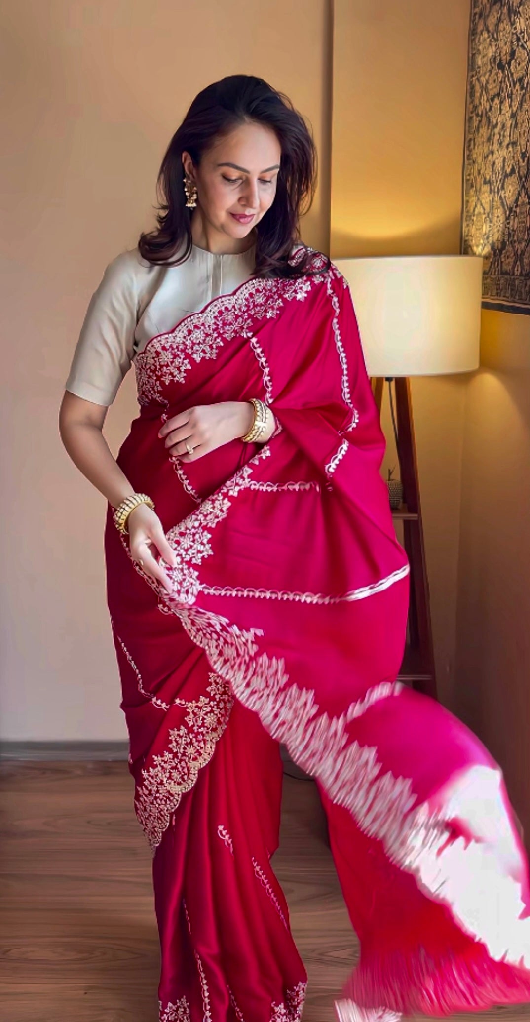 Satin embroidered crepe saree