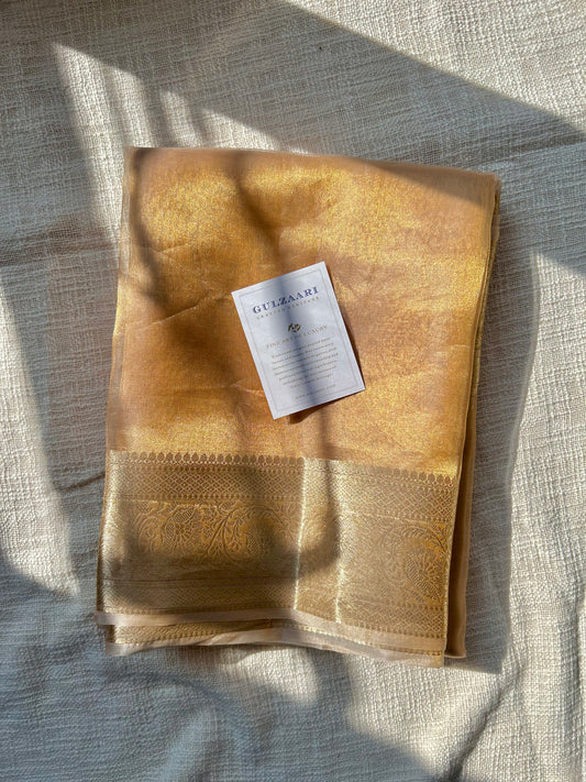 Jhilmil Gold Kora Tissue Banarasi