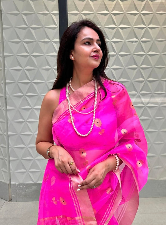 Bubblegum Pink Chanderi Organza