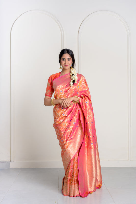 Rani Orange Uppada Multi Meena Banarasi