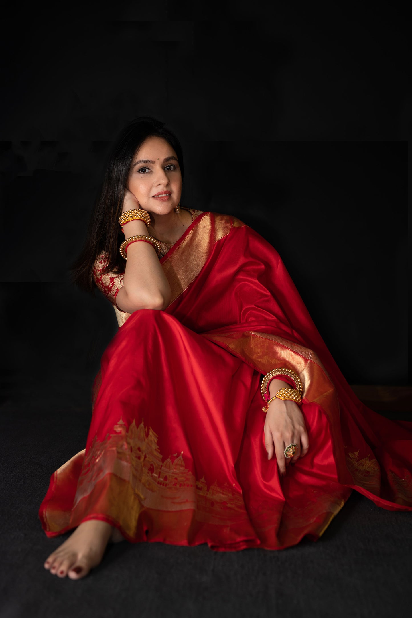 Laal Red Ghaat Pure Katan Silk Saree With Sona Rupa Work