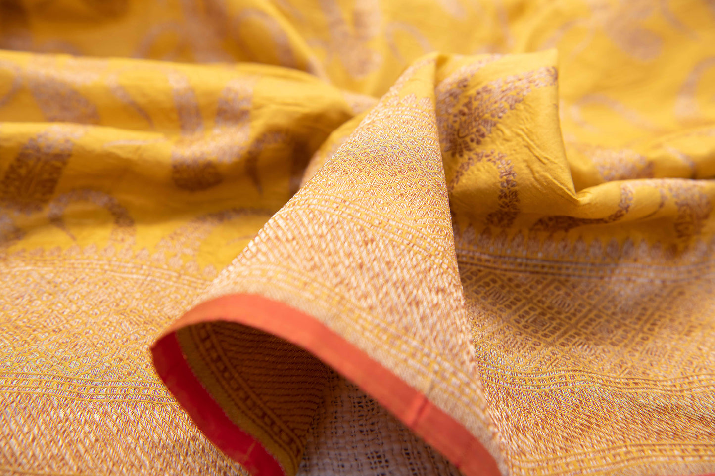 Vaijanti Ochre Pauri Katan Silk Saree