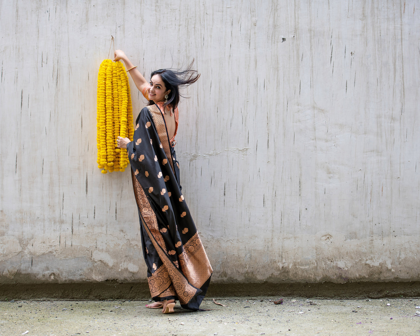 Saanjh Black Katan Silk With Antique Zari