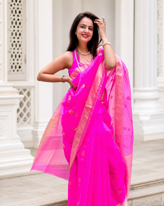 Bubblegum Pink Chanderi Organza