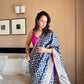 Neela Blue Pure Katan Silk Jangla Banarasi With Cutwork Weaving