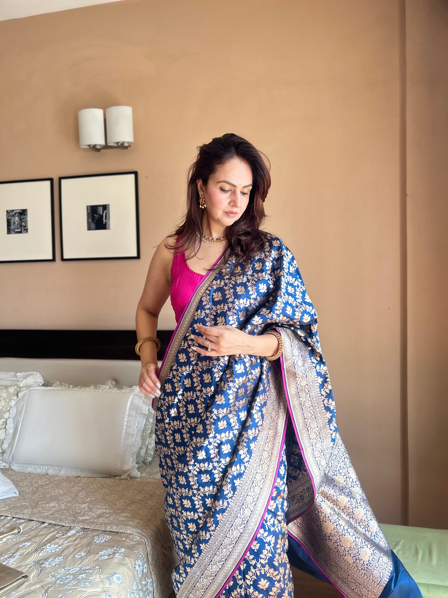 Neela Blue Pure Katan Silk Jangla Banarasi With Cutwork Weaving