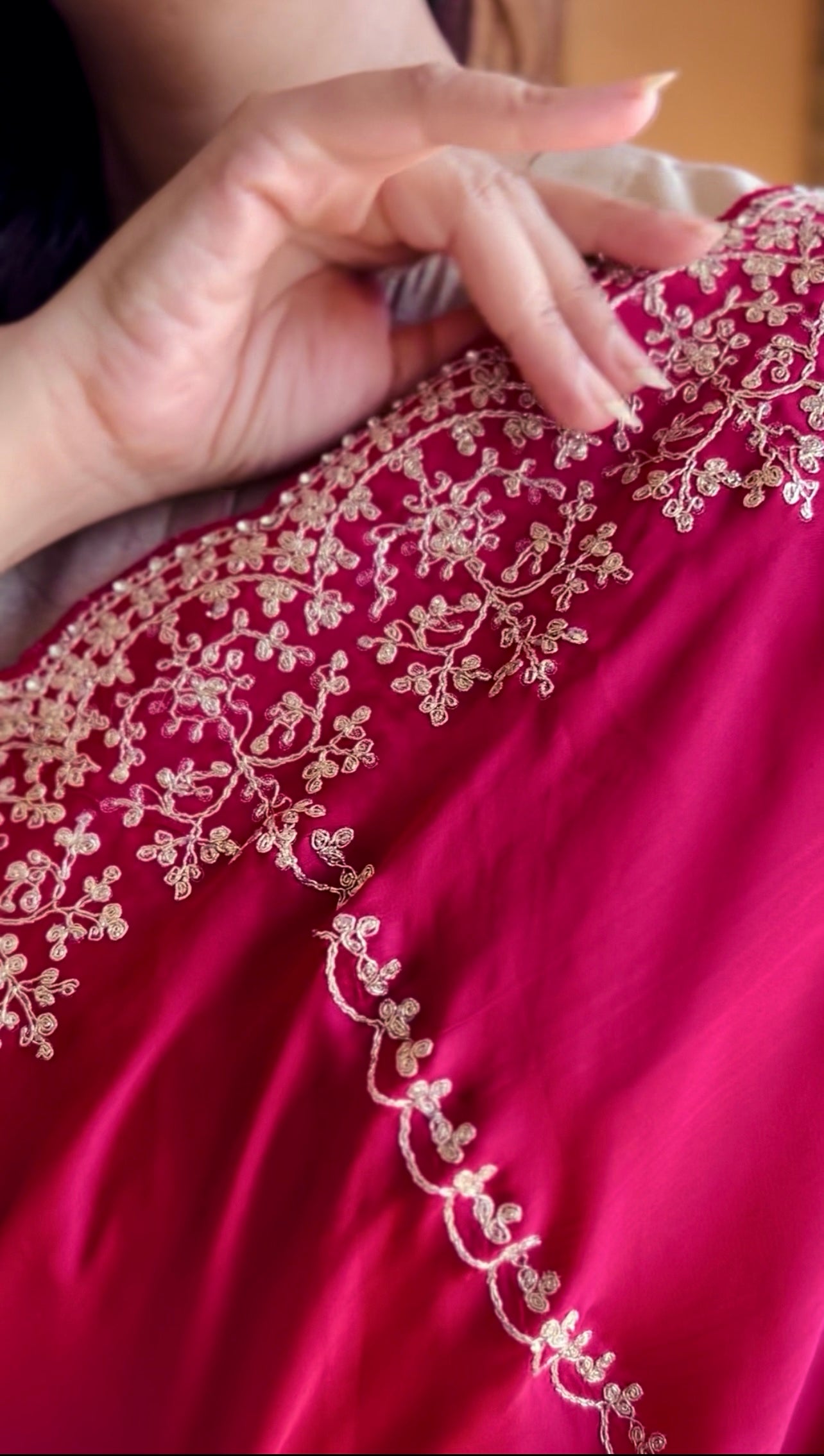 Satin embroidered crepe saree