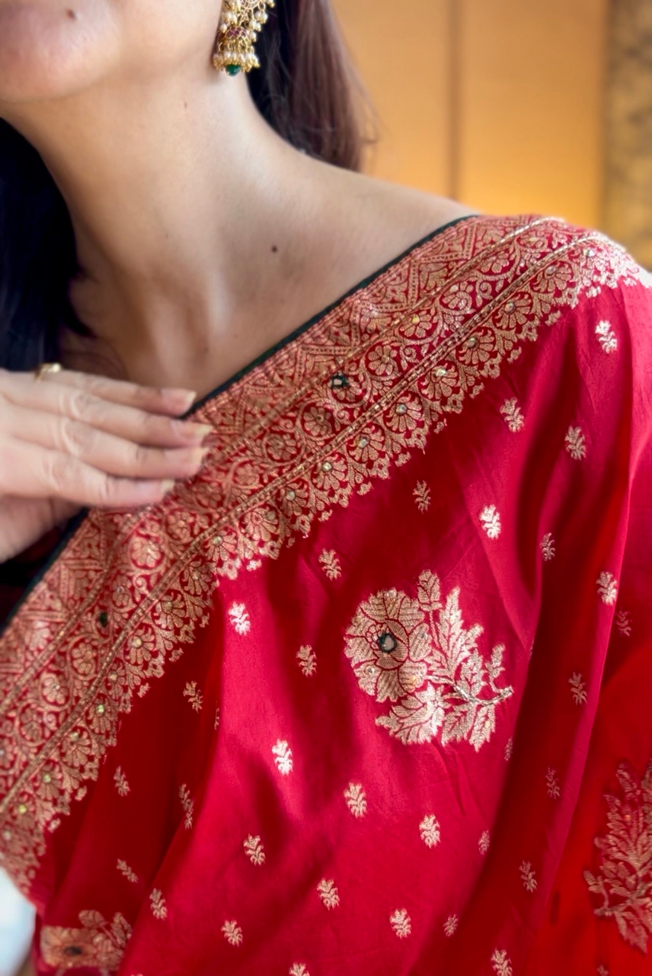 Red zari boota saree