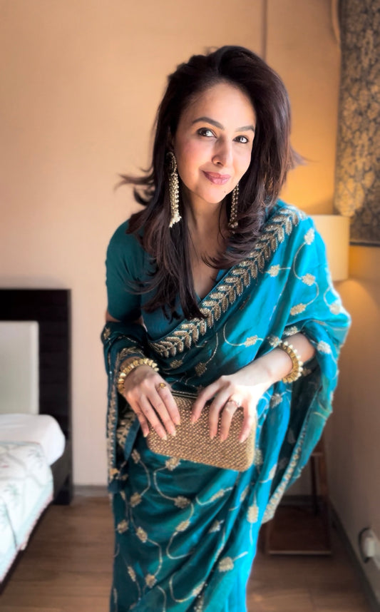 Neelam blue satin georgette