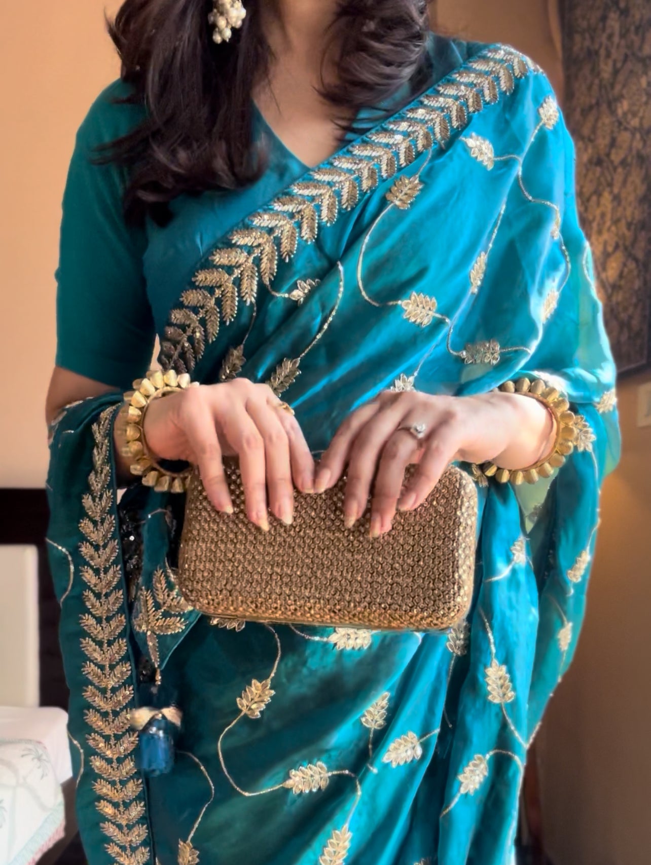 Neelam blue satin georgette
