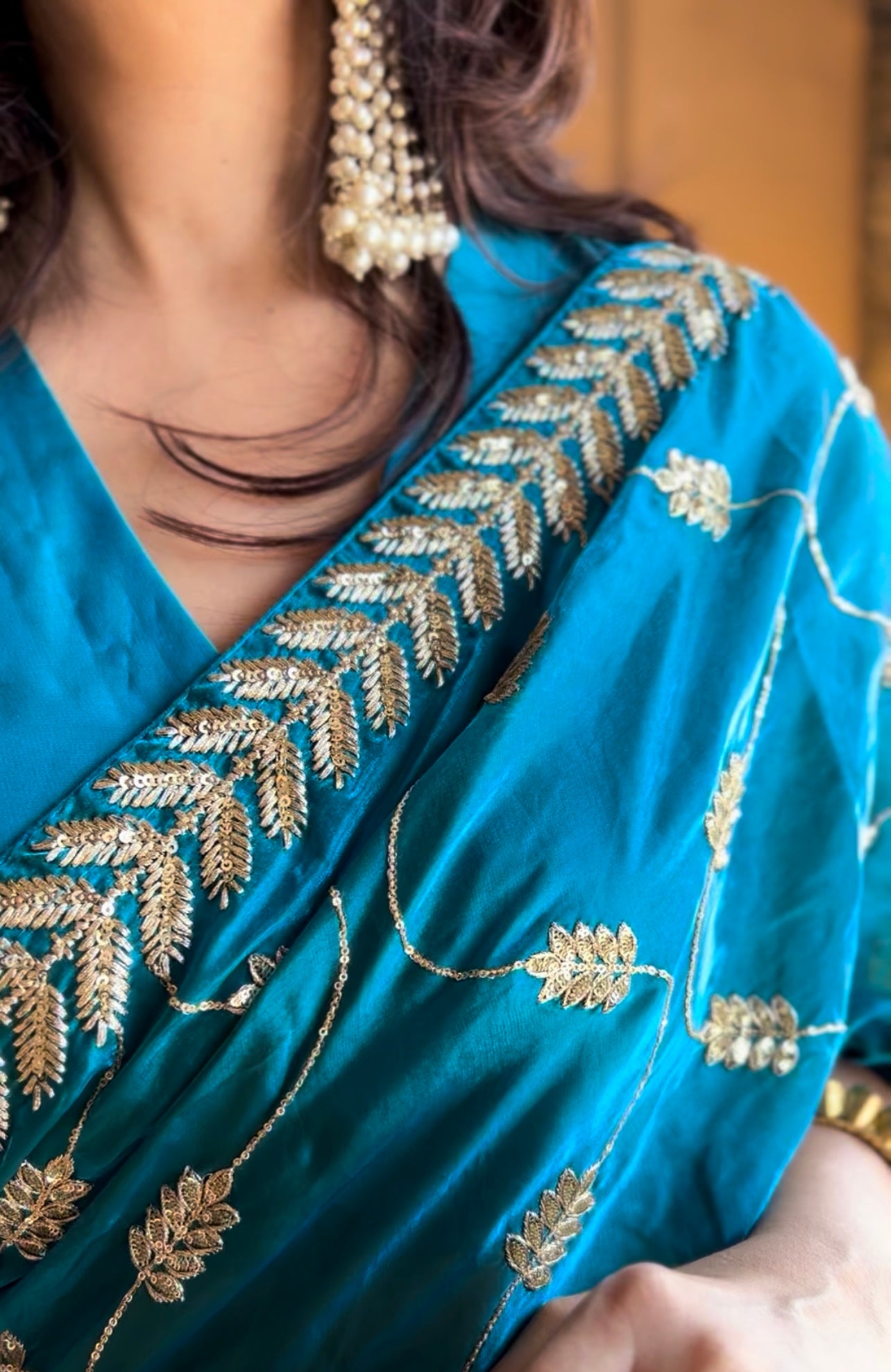 Neelam blue satin georgette