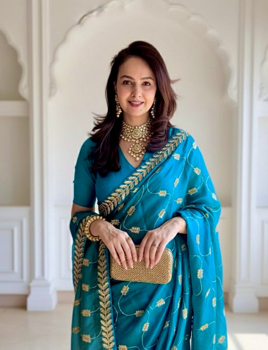 Neelam blue satin georgette