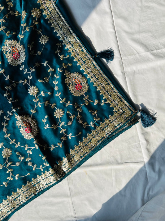 Teal jaal saree