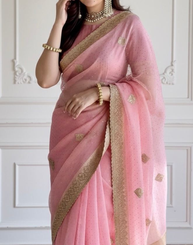 Embellished organza saree