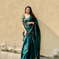 Green Silk Organza Saree with Gold Kiran