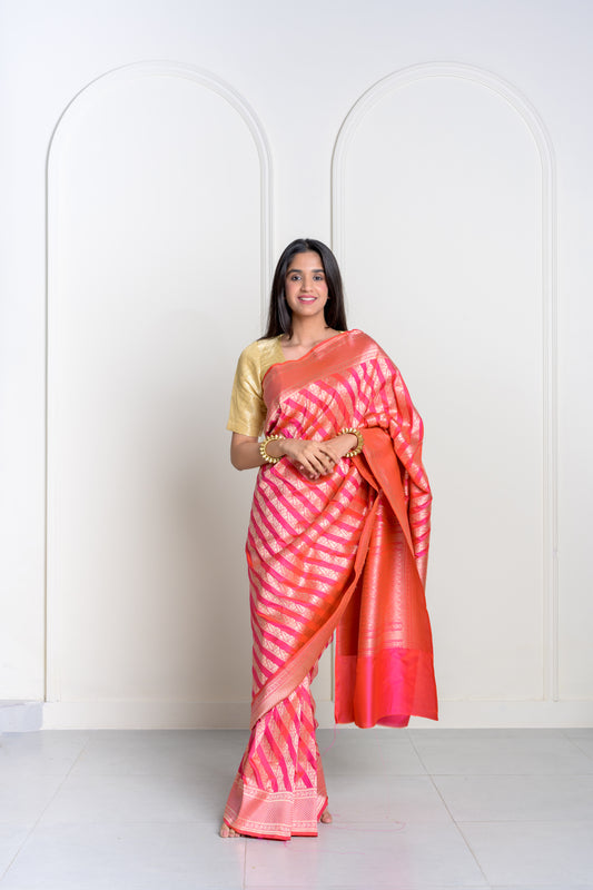 Rani Pink Pure Katan Silk Jangla Banarasi With Kadhua Weaving