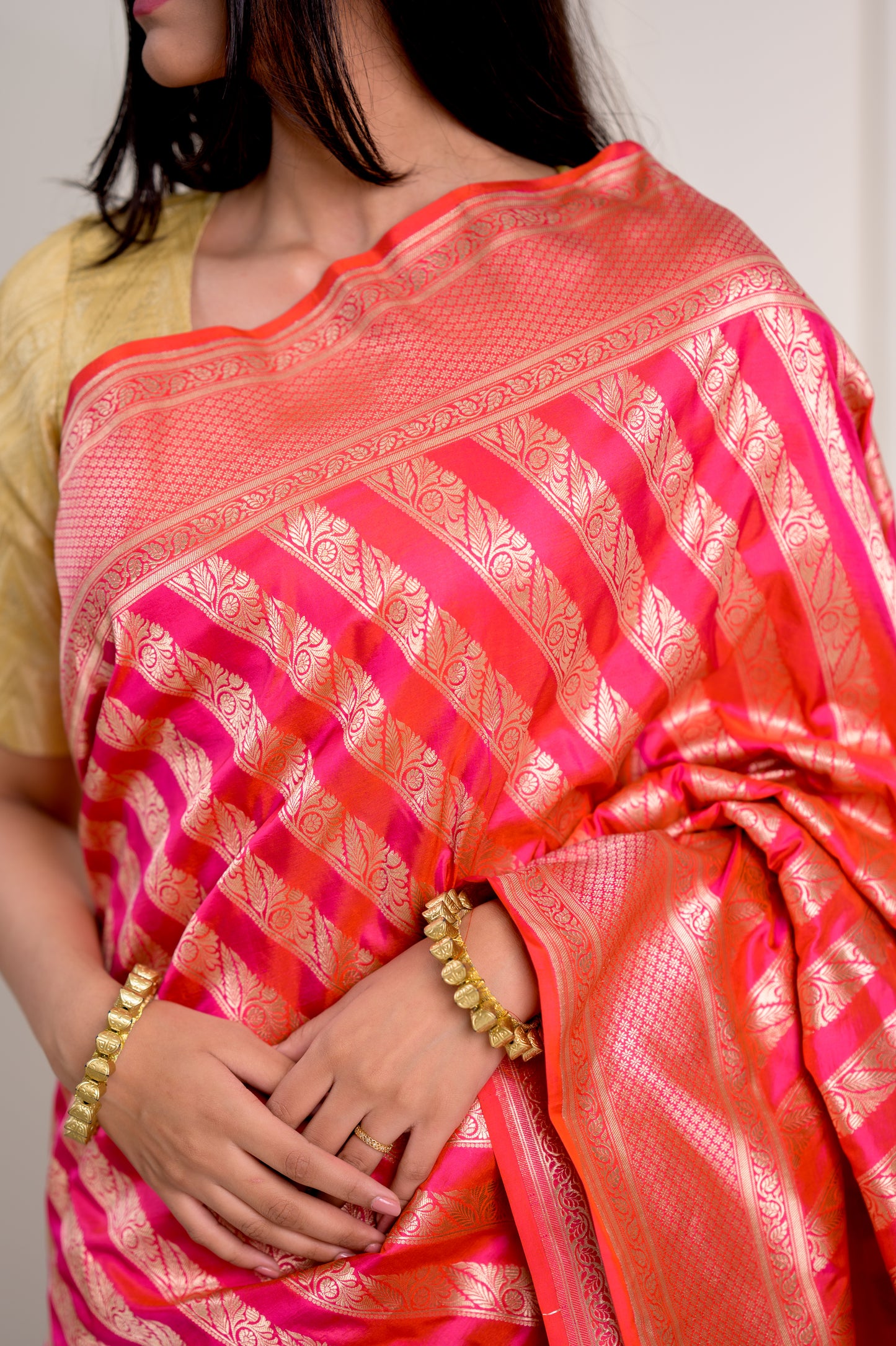 Rani Pink Pure Katan Silk Jangla Banarasi With Kadhua Weaving