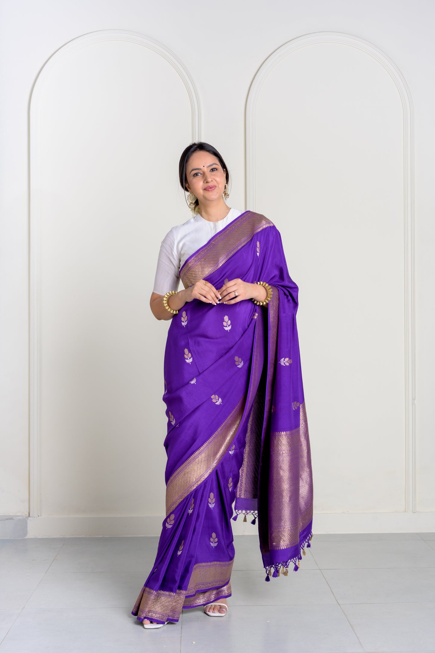 Purple Mashru Silk Saree With Satin Base and Kadhua Weaving Booti