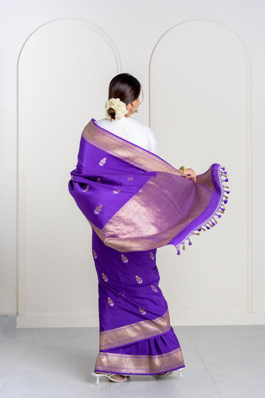 Purple Mashru Silk Saree With Satin Base and Kadhua Weaving Booti