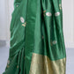 Hara Green Soft Muslin Puna Silk Sona Rupa Work Saree