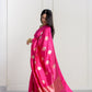 Rani Pink Soft Muslin Puna Silk Sona Rupa Work Saree