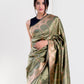 Hara Olive Pure Katan Silk Banarasi With Cutwork Weaving