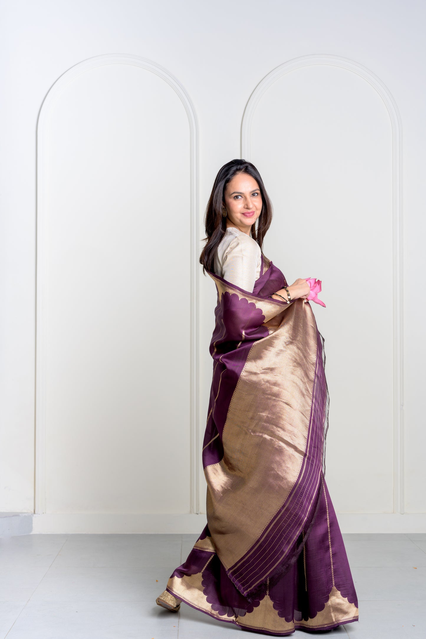 Deep Wine Pure Kora Katan Silk Banarasi