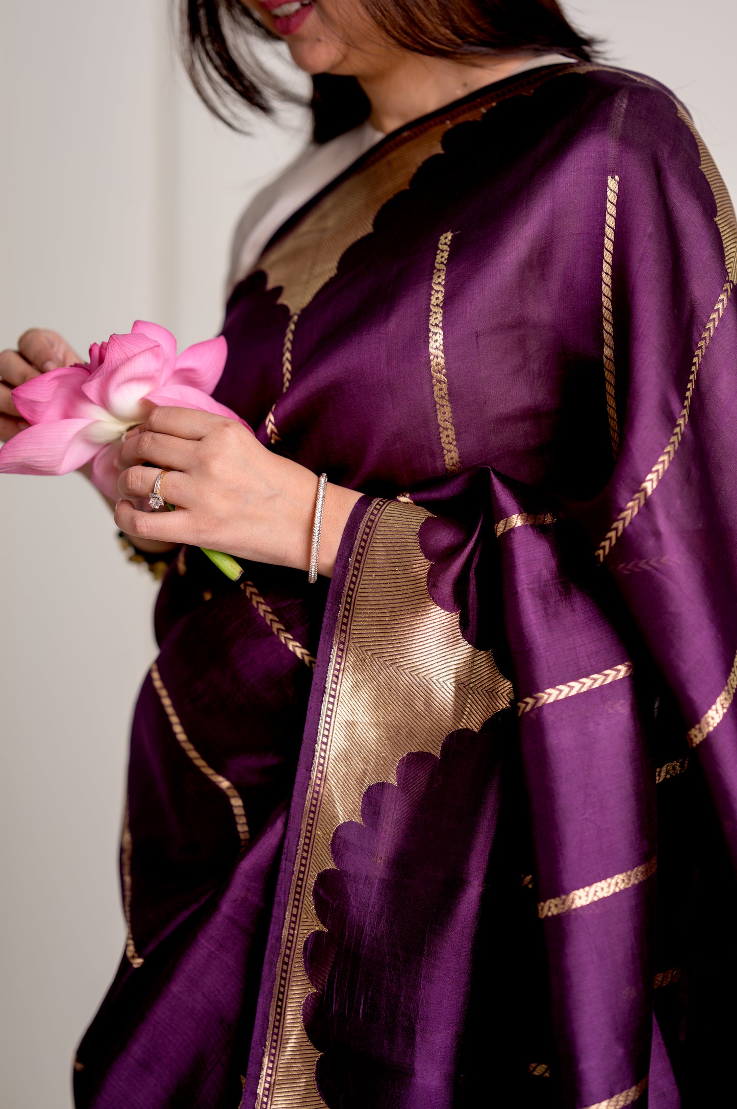 Deep Wine Pure Kora Katan Silk Banarasi