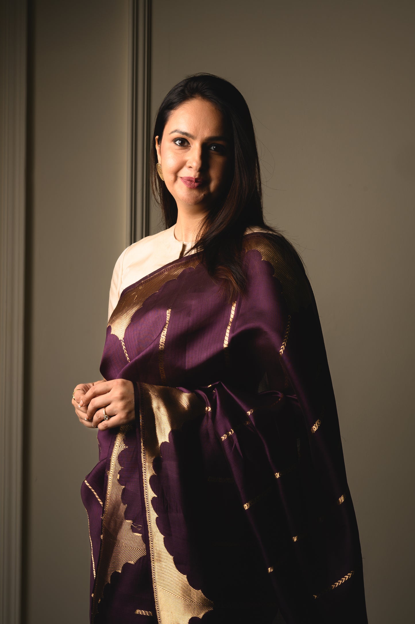 Deep Wine Pure Kora Katan Silk Banarasi