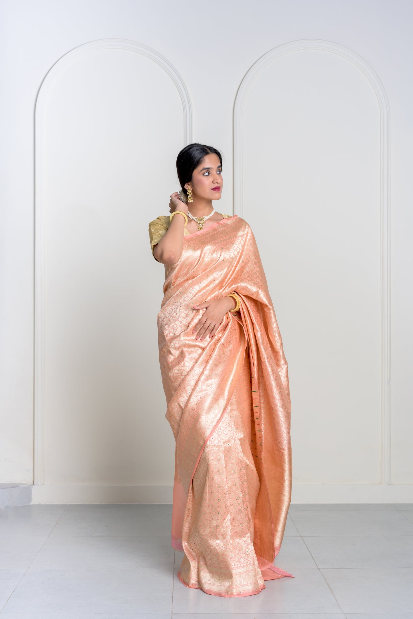 Pink Peach Kinkhab Brocade Banarasi