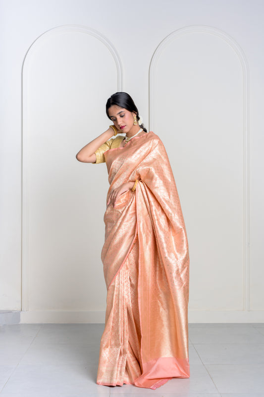 Pink Peach Kinkhab Brocade Banarasi