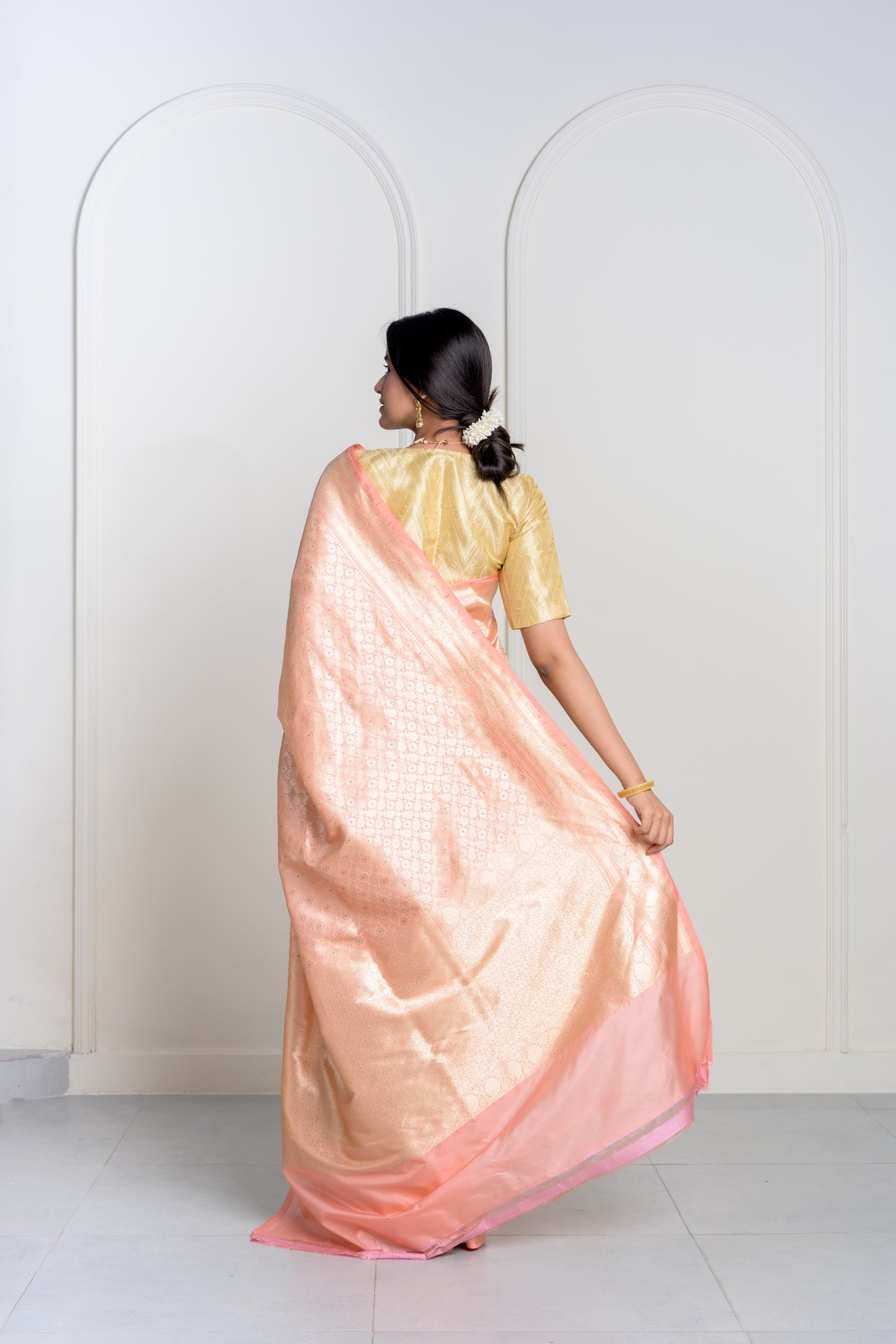 Pink Peach Kinkhab Brocade Banarasi