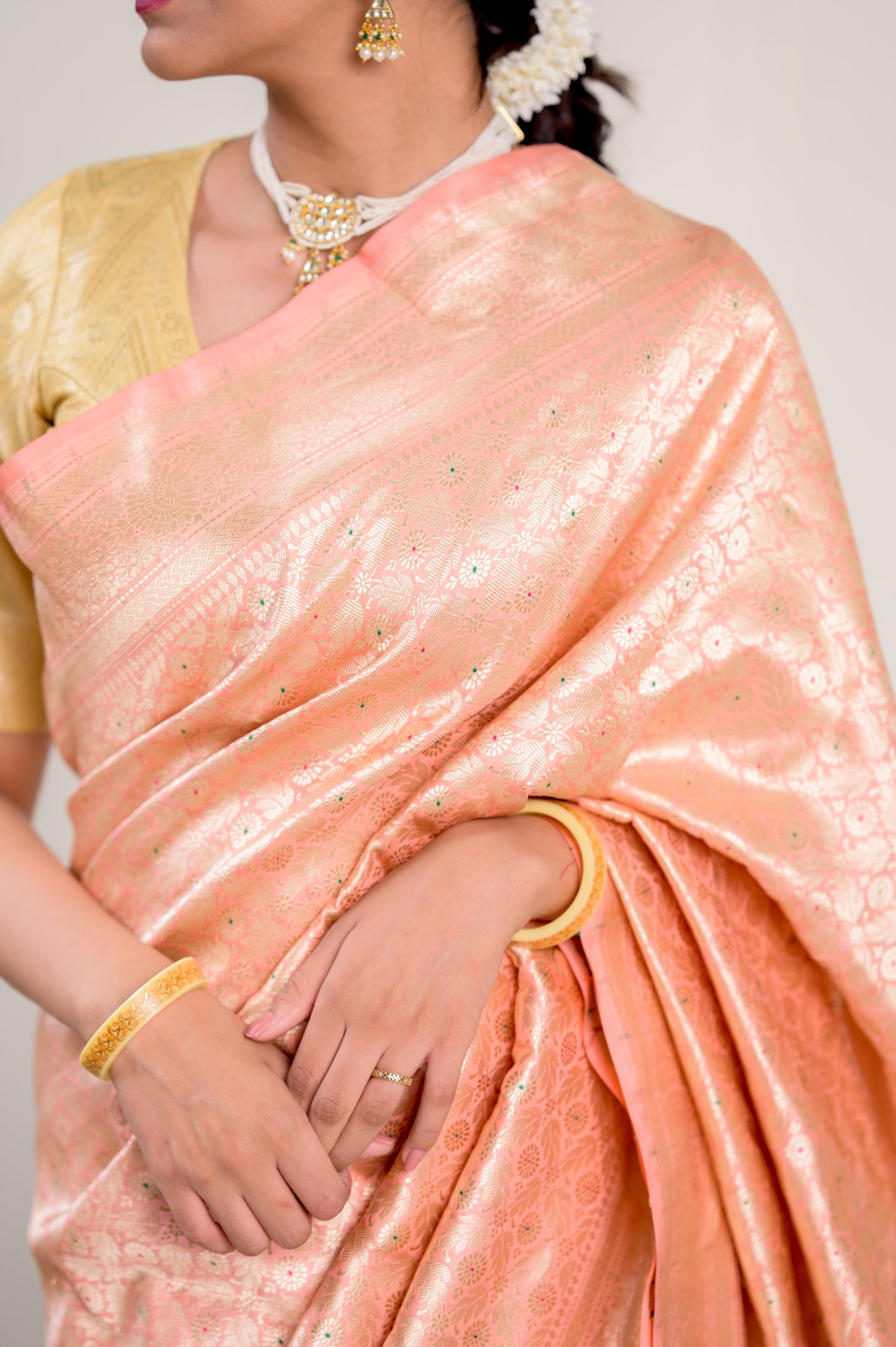 Pink Peach Kinkhab Brocade Banarasi