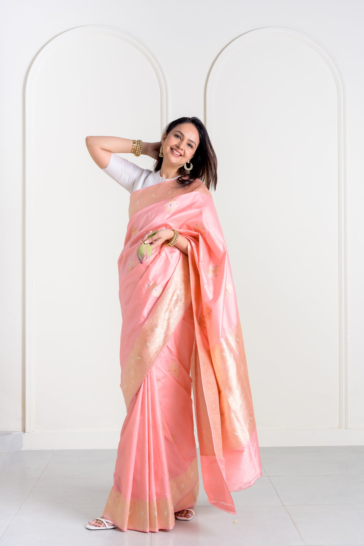 Soft Pink Pure Katan Silk Banarasi With Kadhua Weaving