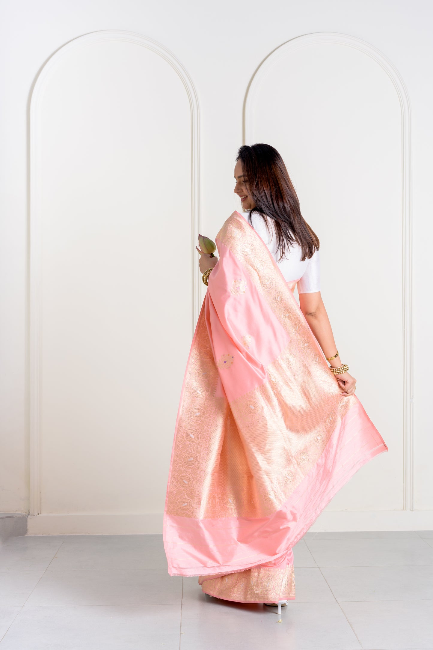 Soft Pink Pure Katan Silk Banarasi With Kadhua Weaving