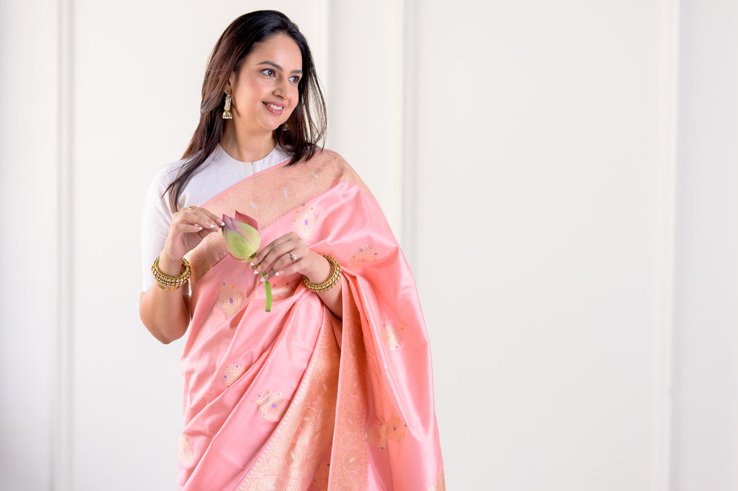 Soft Pink Pure Katan Silk Banarasi With Kadhua Weaving