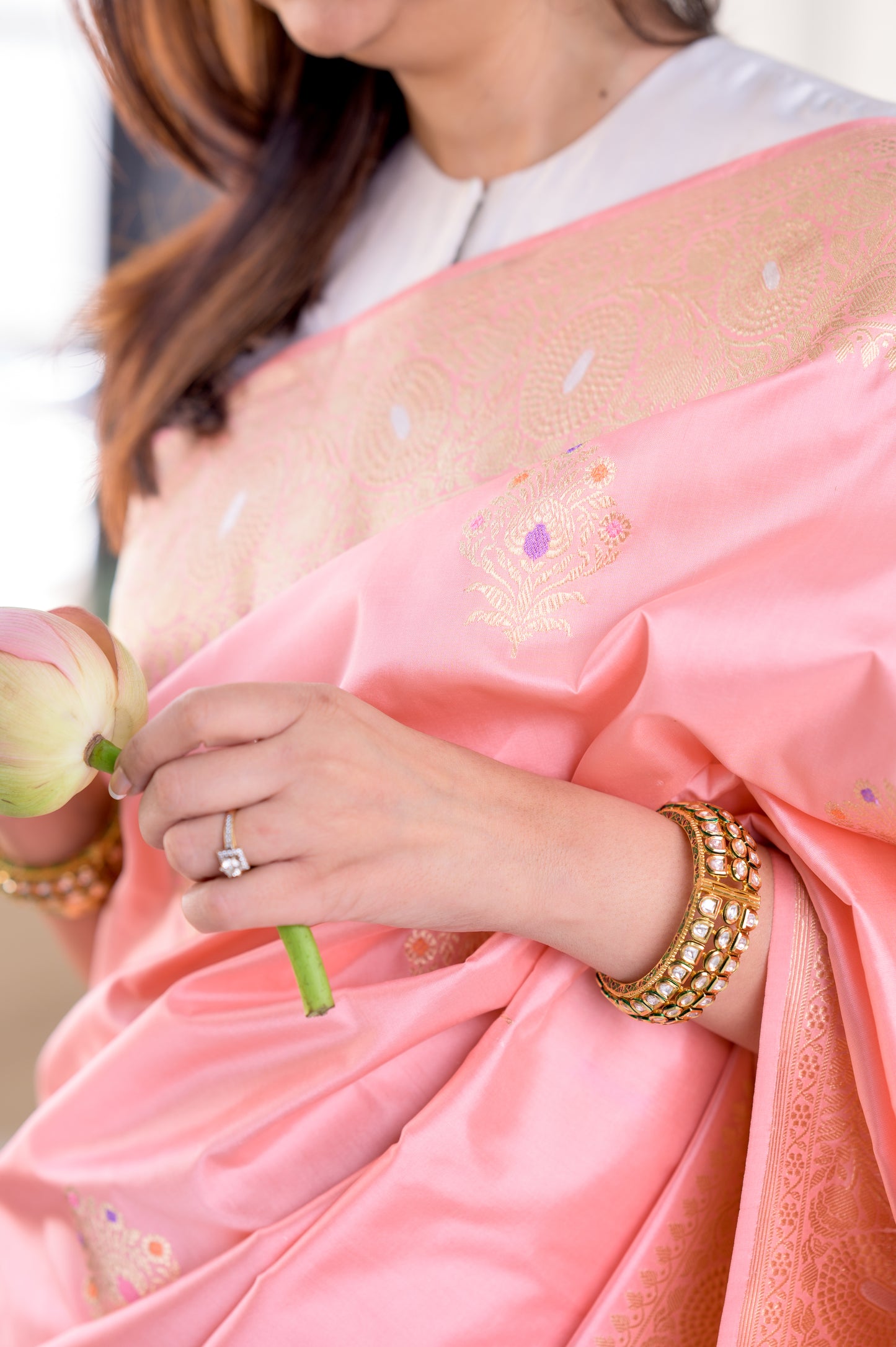 Soft Pink Pure Katan Silk Banarasi With Kadhua Weaving