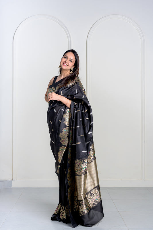 Kala Black Pure Katan Silk Banarasi With Kadhua Weaving