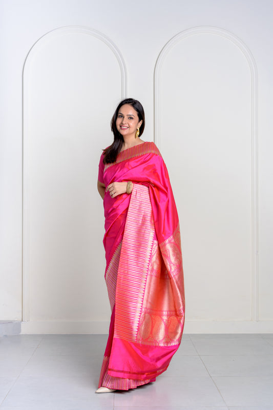 Rani Pink Pure Katan Silk With Sona Rupa Zari