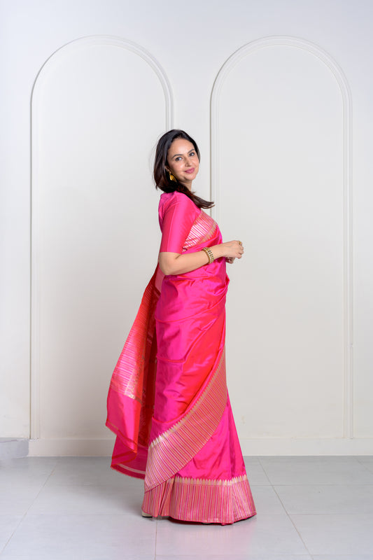 Rani Pink Pure Katan Silk With Sona Rupa Zari