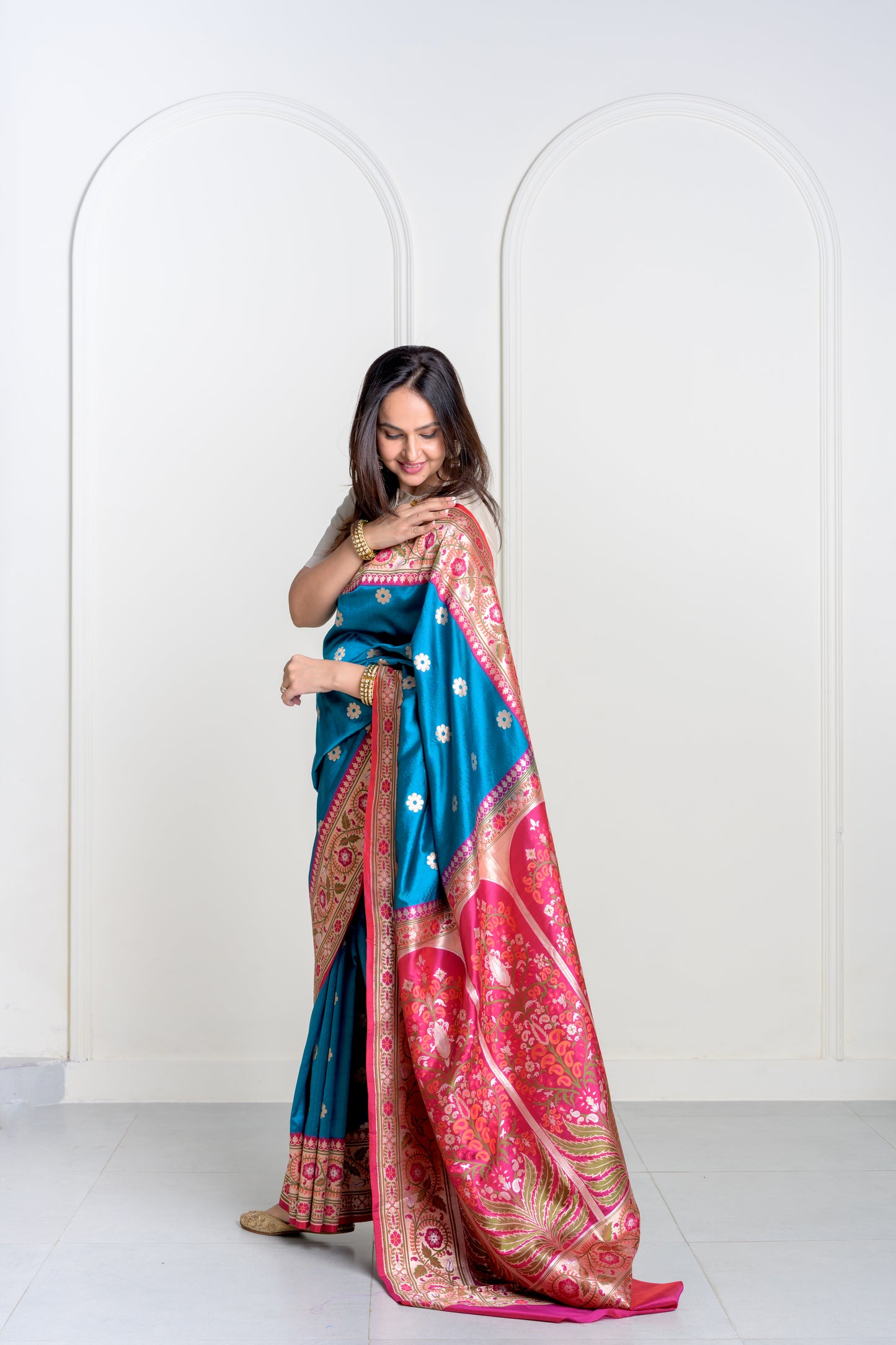 Neela Blue Banarsi Paithani Pure Katan Silk