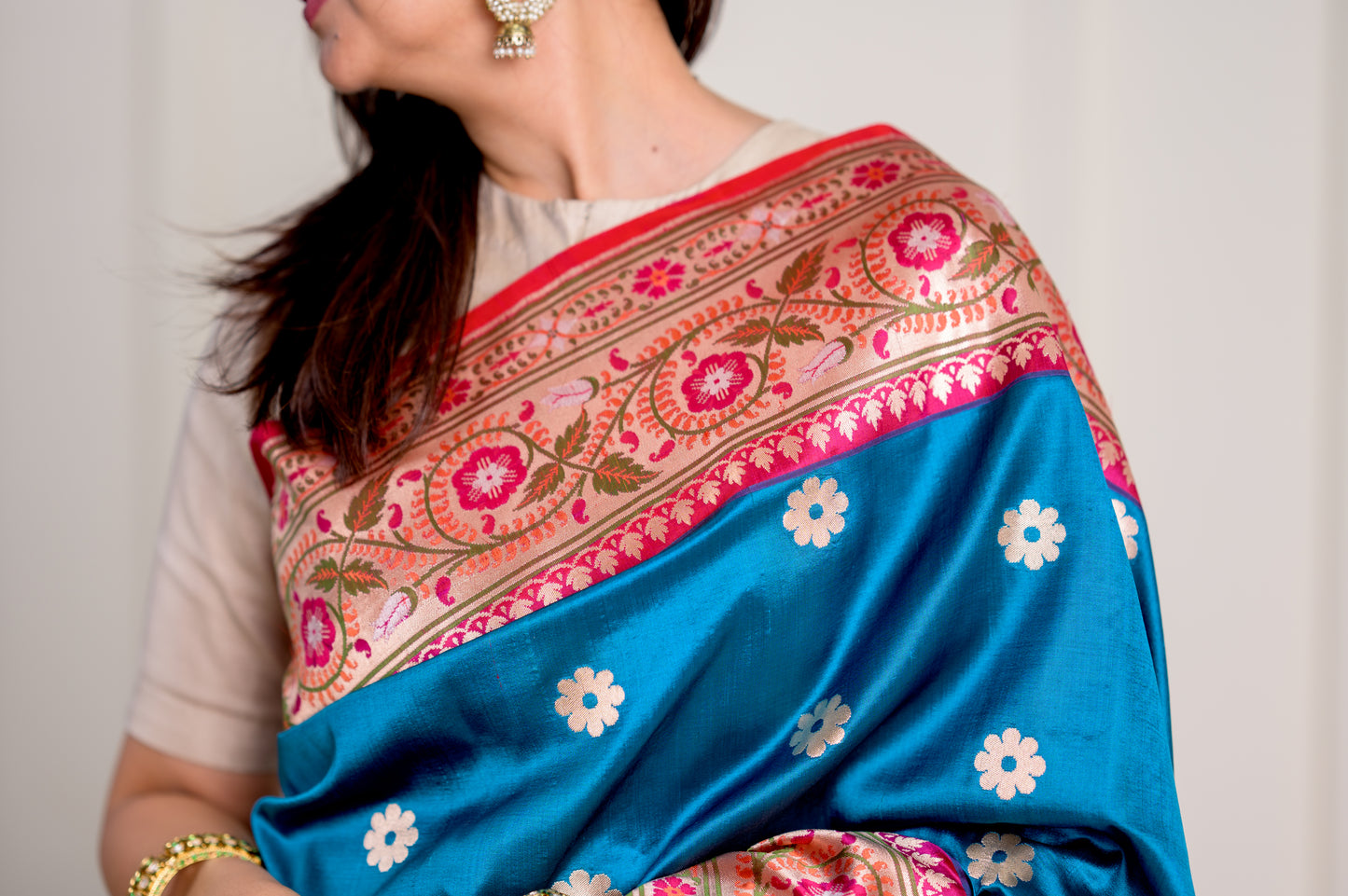 Neela Blue Banarsi Paithani Pure Katan Silk