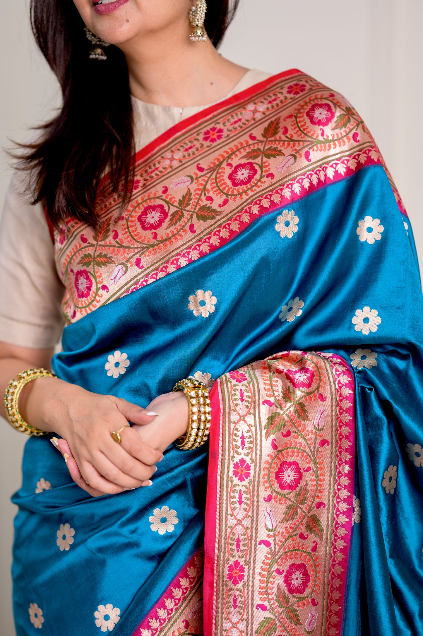 Neela Blue Banarsi Paithani Pure Katan Silk