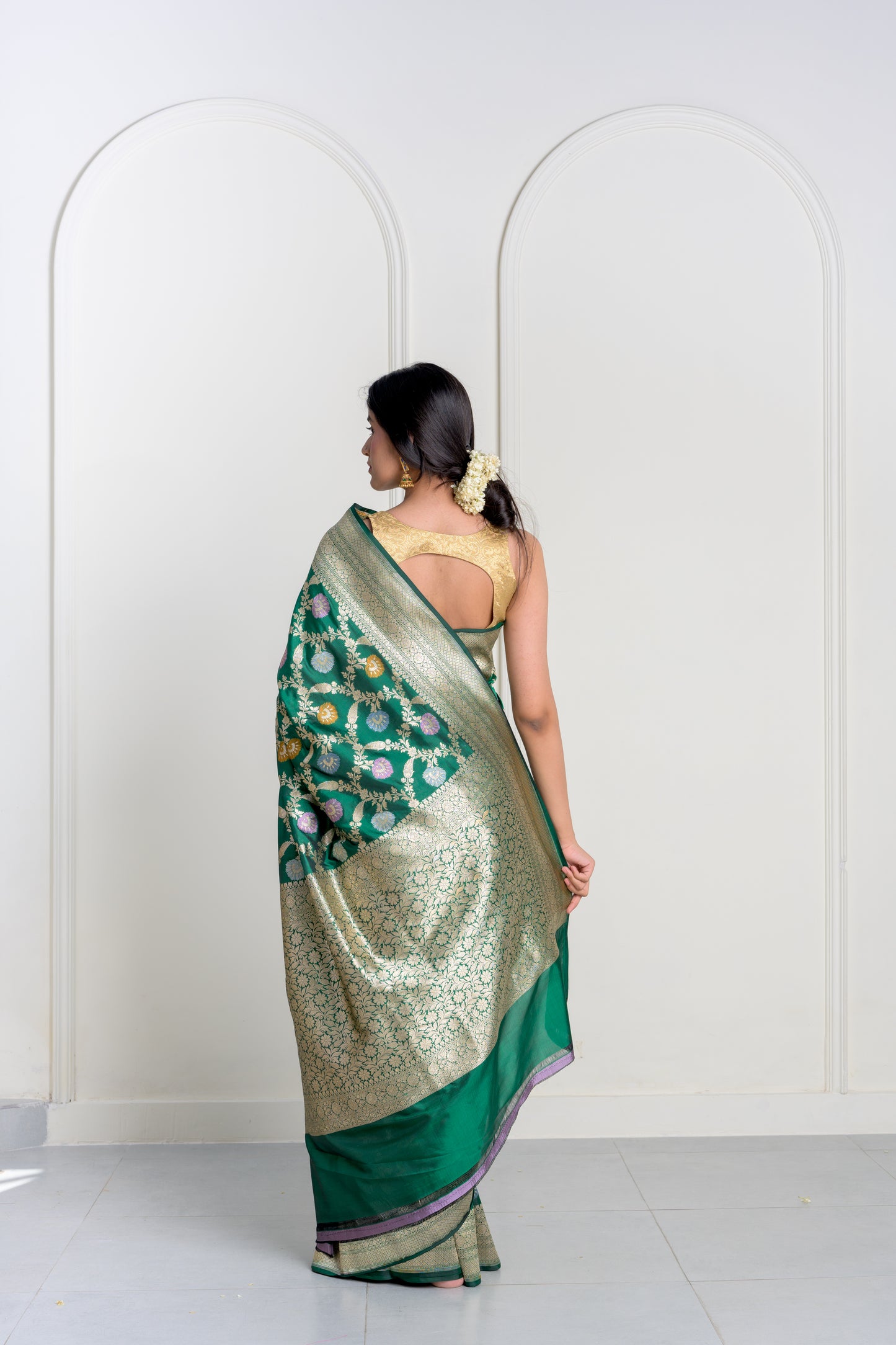 Hara Green Pure Katan Silk Jangla With Mina and Kadhua Weaving