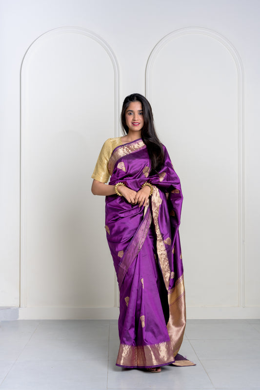 Purple Katan Silk Banarasi With Kadhua Weaving