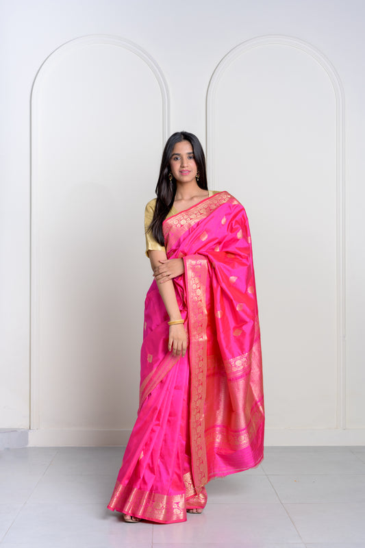 Rani Pink Katan Silk Banarasi With Kadhua Weaving