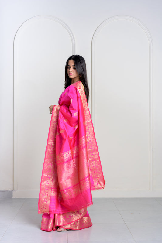 Rani Pink Katan Silk Banarasi With Kadhua Weaving