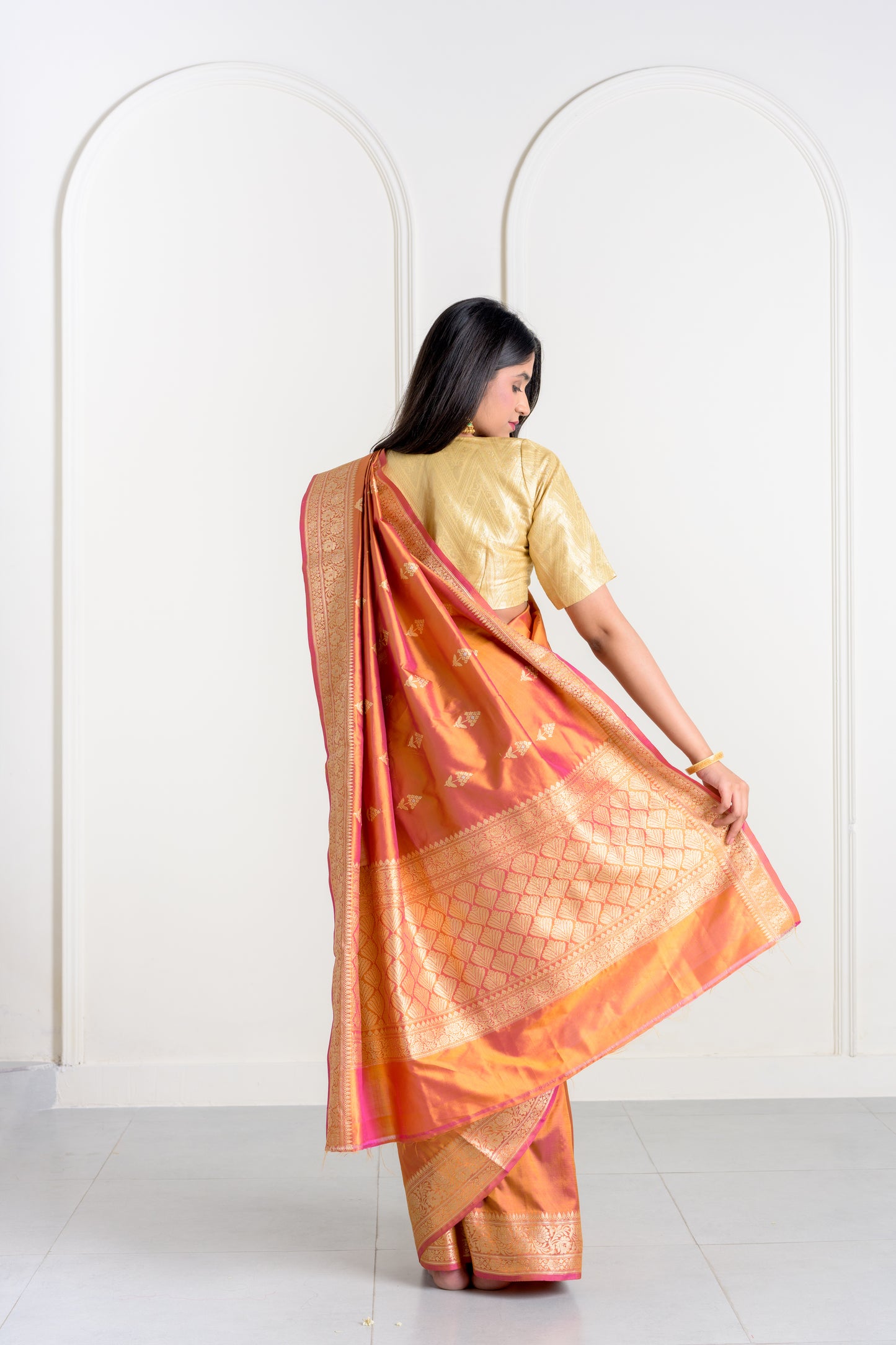 Rust Copper Katan Silk Banarasi With Kadhua Weaving