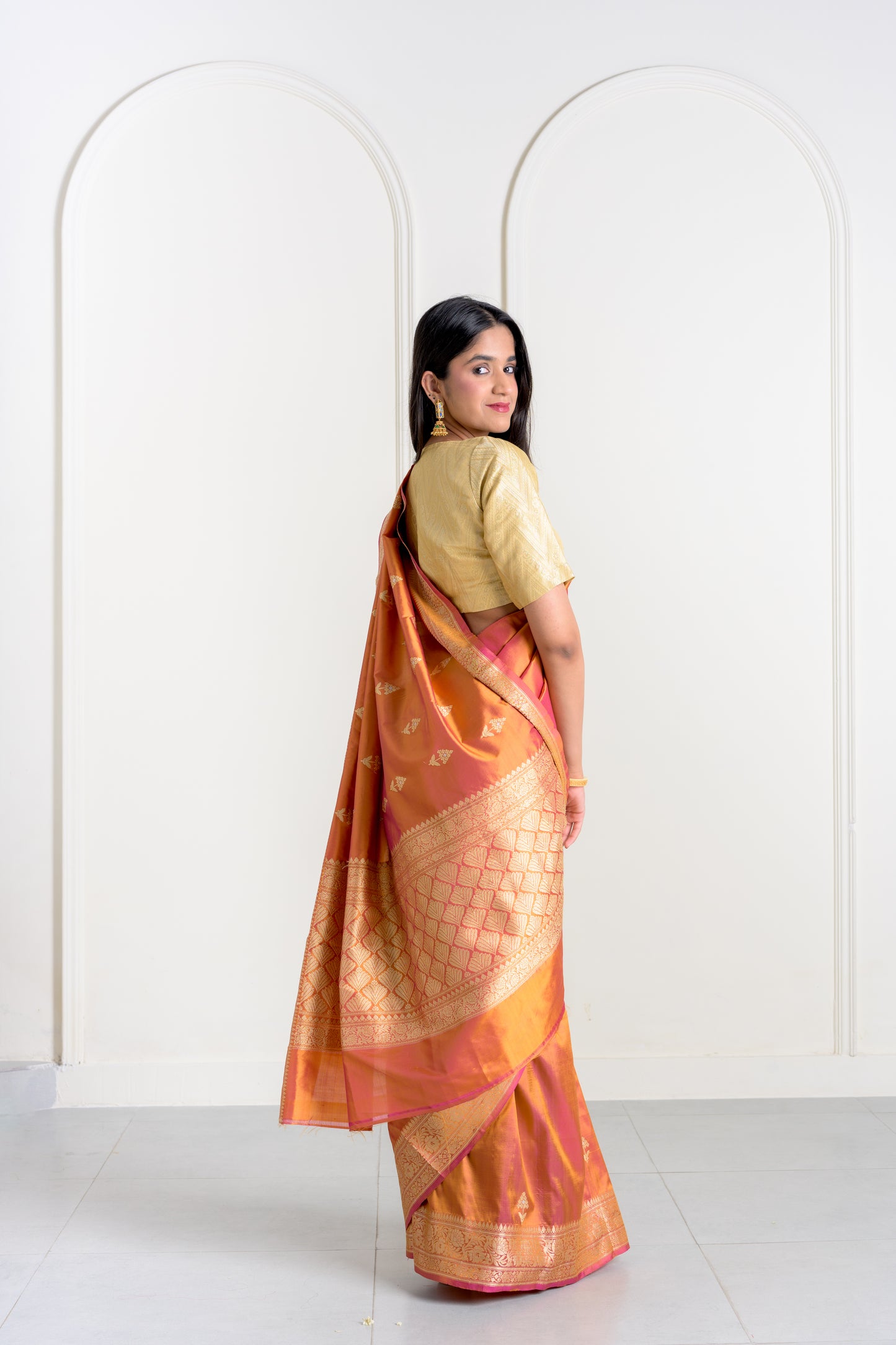 Rust Copper Katan Silk Banarasi With Kadhua Weaving