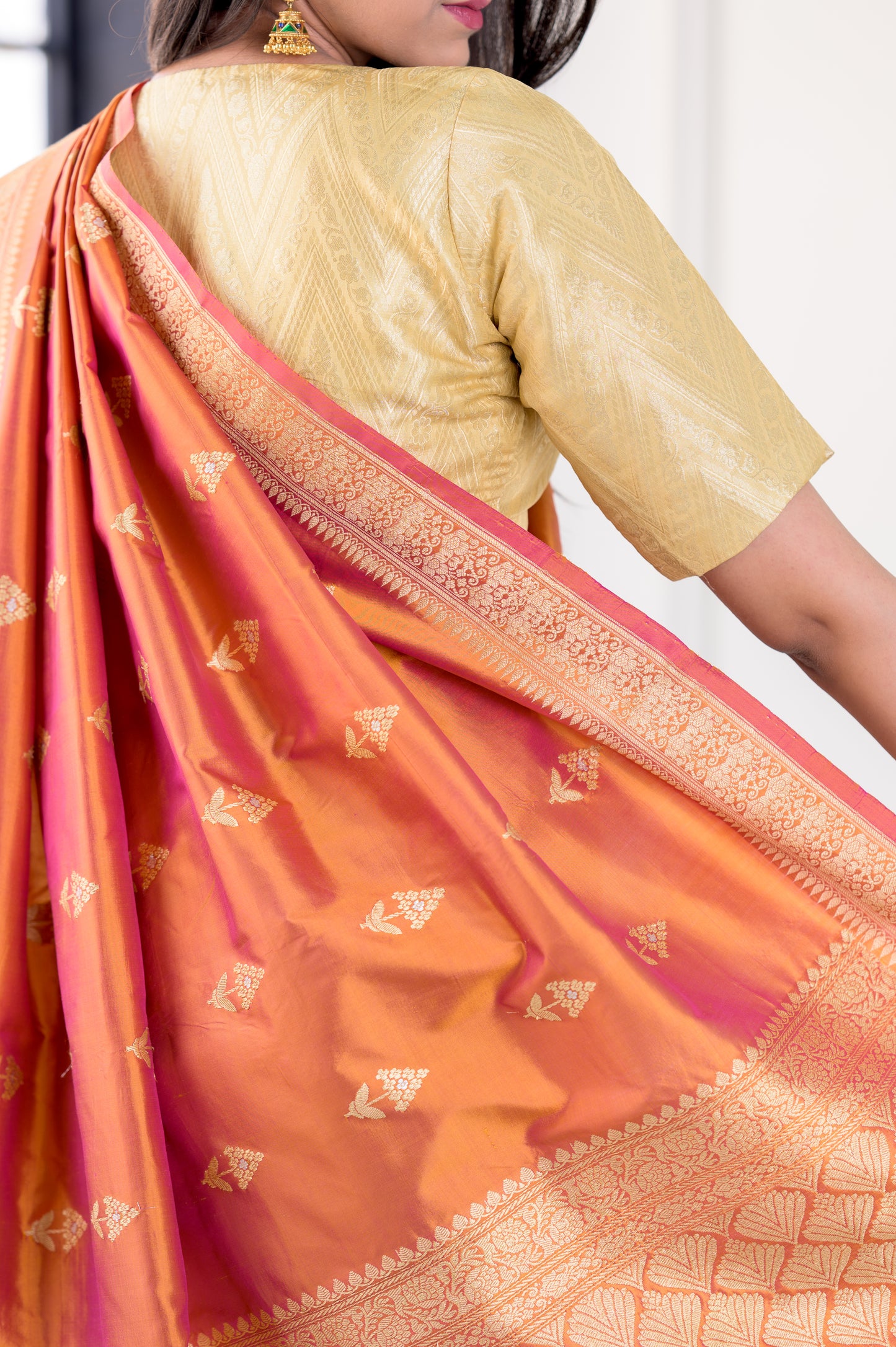 Rust Copper Katan Silk Banarasi With Kadhua Weaving